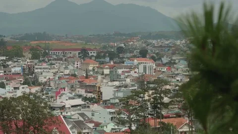 View of the town among the mountains Stock Footage 73654003