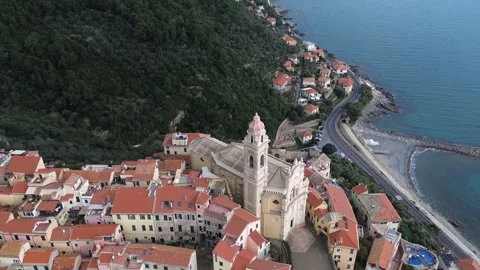 A view of a town on the coast Stock Footage 328615582