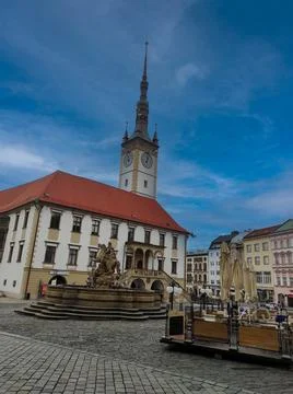 View of the town hall and Caesar Fountain in Olomouc, Czech Republic Stock Photos