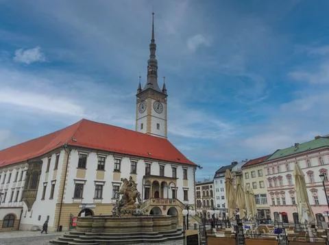 View of the town hall and Caesar Fountain in Olomouc, Czech Republic Stock Photos