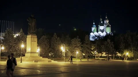 The view of the town square at night Stock Footage 41424853