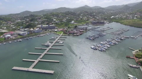 View of a town in St Lucia and Port Stock Footage 61830862