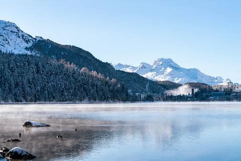 View of the town of St. Moritz during winter Stock Photos