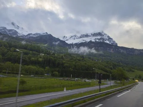 View of the track between the mountains 写真素材