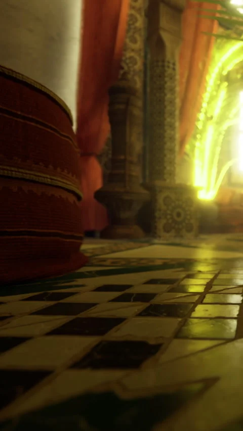 View of a traditional room with patterned floor and natural light Stock Footage 332218177