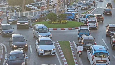 View of Traffic jam during summer in M'Diq,  a Mediterranean town in morocco Stock Footage 285639077