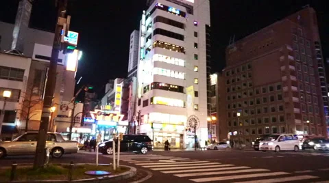 View of traffic moving through the night city Osaka, Japans. Night life light Stock Footage 62012404