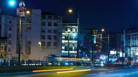 View of the traffic at night on the Galata Bridge Stock Footage 65205822