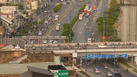 View on traffic passing by in the centre of Saigon Stock Footage 88297655