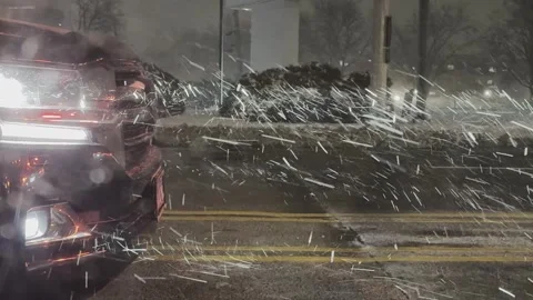 View of Traffic Through Driver Window During Night Snowfall Stock Footage 340562896
