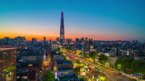 View traffic twilight of downtown Stock Footage 196563358