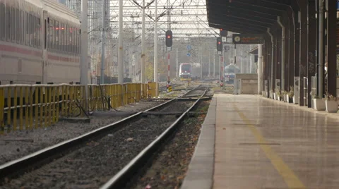 View of a train arriving in the train station in Zagreb Stock Footage 60804654