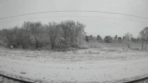 View from the train at the beginning of winter Stock Footage 145356368
