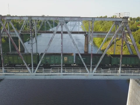 View Of Train On Bridge Stock Footage 79498220