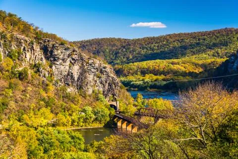 View of train bridges and the potomac river in harper's ferry, west virginia. Stock Photos