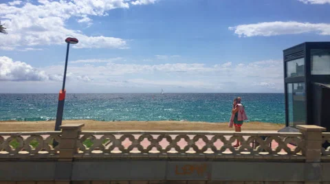 A view from train on Costa Brava Spain Catalonya seashore Stock Footage 65430916