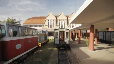 View from train, departing from the old-style station. Stock Footage 37777876