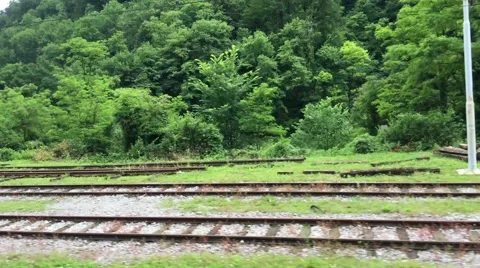 View from a train driving through Slovenia Stock Footage 64750736