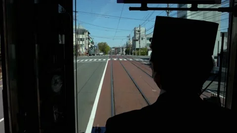 View of train engine driver inside the Japanese Kyoto local train cabin. Japan Video stock 165461087