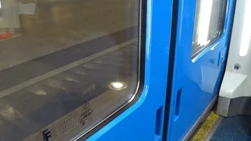 View of train movement through the door Stock Footage 85924595