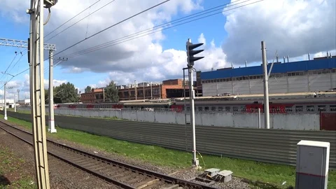 View from the train to the old train, which is under repair Stock Footage 115054135