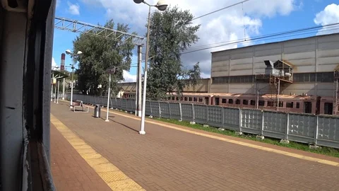 View from the train to the old train, which is under repair Stock Footage 115054163