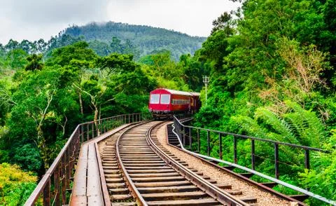 View on Train passing over Nine Arches Bridge in Ella, Sri Lanka Stock Photos