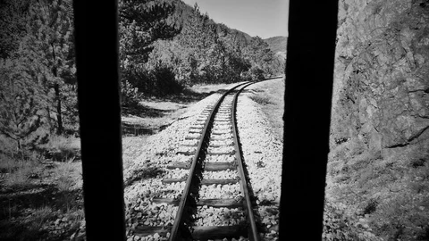 View From The Train With Prisoners, Black and white Stock Footage 87641510