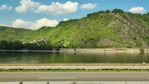 View from a train of the River Rhine in Germany on a nice day Stock Footage 306521541