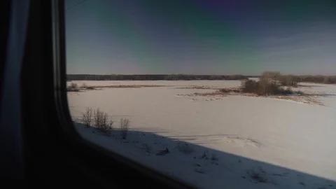 View from the train to the snowy expanses Stock Footage 105259973