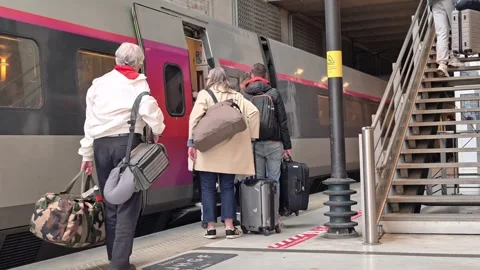 View of Train station departure in Paris, France. Public transportation in an Stock Footage 339933547
