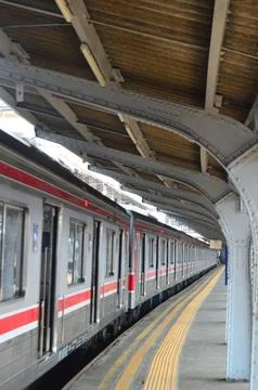 View of the train at station while waiting passenger Stock Photos