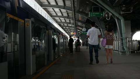 View of train track way platform system of BTS skytrain in metropolis bangk.. Stock Footage 229845367