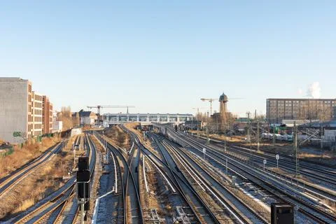 View of the train tracks from the Modersohn Bridge Stock Photos