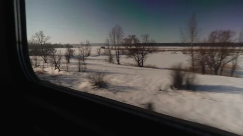 View from the train window. 4K. Russian winter Stock Footage 105260204