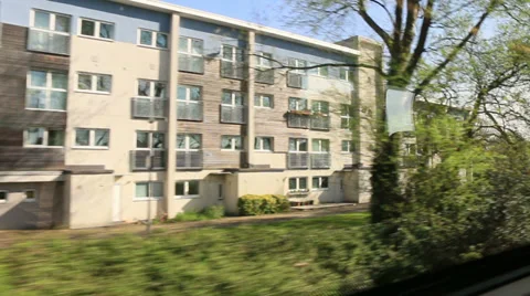 View from a train window apartments bocks Stock Footage 37225217