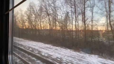 View from train window. Belarus in January. Train Lviv - Mogilev. Stock Footage 122270639