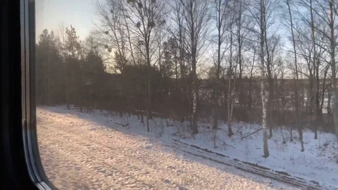 View from train window. Belarus in January. Train Lviv - Mogilev. Stock Footage 122270645