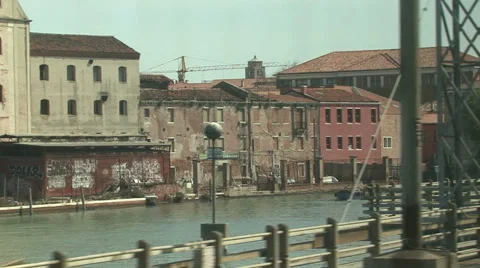View From Train Window, Crossing Bridge Venice Stock Footage 53004556