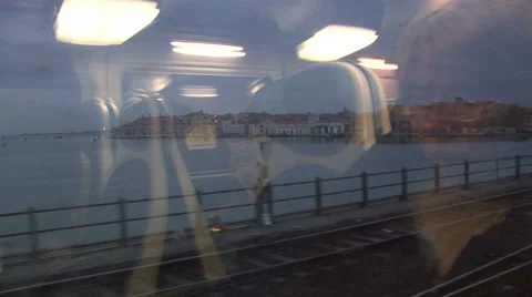 View From Train Window, Crossing Bridge Venice Stock-Footage 53004571