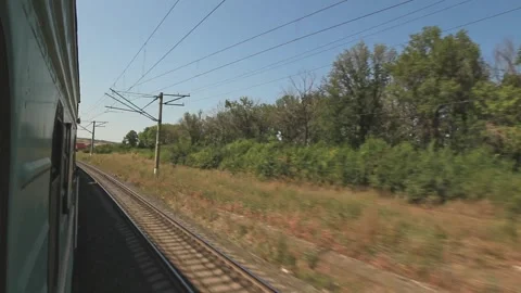 View from the train window to the forest Stock Footage 158012326