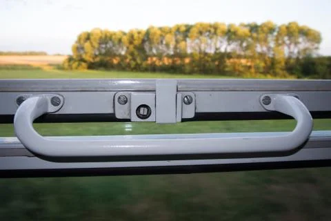 View from train window in high speed during sunset Stock-Fotos