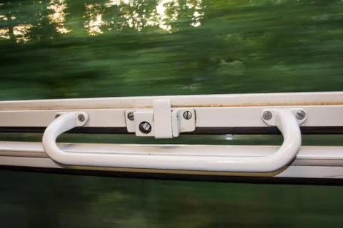 View from train window in high speed during sunset Фото