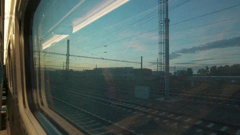 A view from the train window of an interesting landscape 6 Stock Footage 253286295