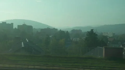 A view from the train window of an interesting landscape Stock Footage 253434149