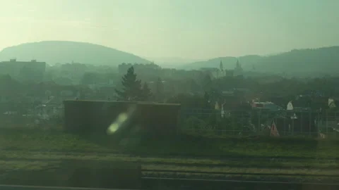 A view from the train window of an interesting landscape Stock Footage 253480027