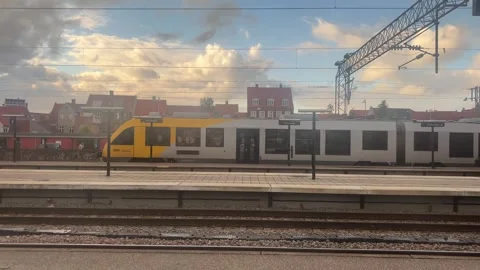 View from train window as it departs Helsingborg Central railway station Stock Footage 323370163