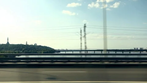View from train window on landscape Stock Footage 91182653