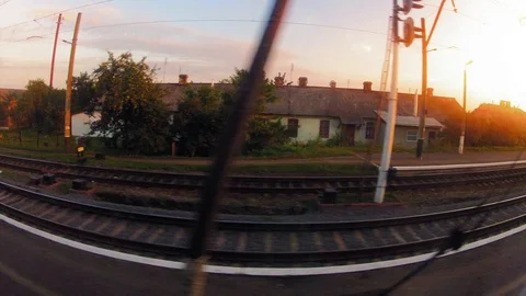 View from the train window. landscapes, transportation and sunset. Video stock 107461425