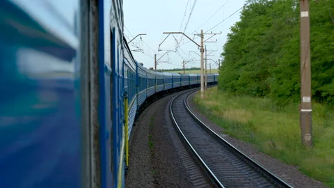 View from train window in motion Stock Footage 157833305